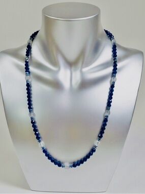 Signed Pauline Rader Bead Necklace Black and Frosted Glass Statement Vintage 60s